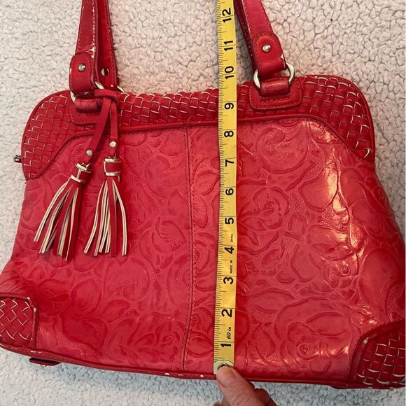 MC Coral Pink Purse Shoulder Bag Large Embossed Faux Leather - Picture 15 of 16